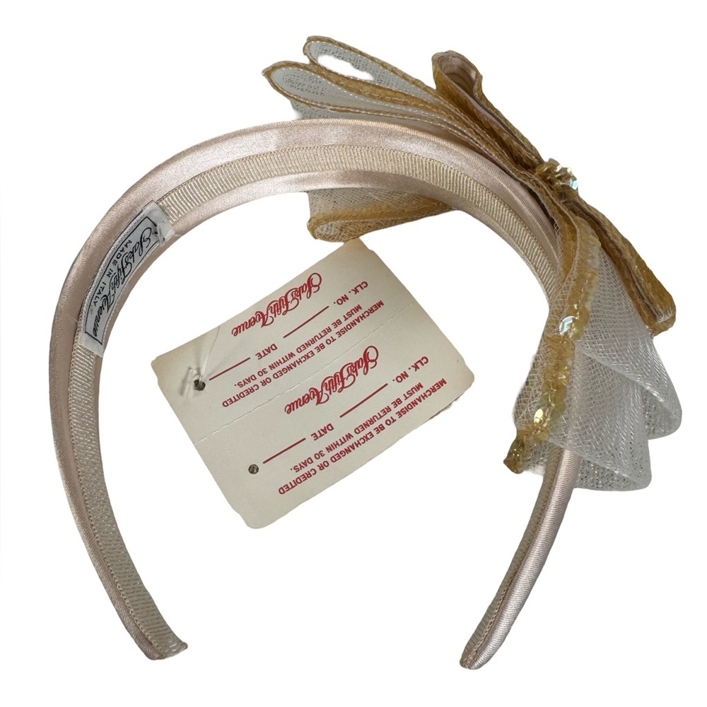 Vintage Saks Fifth Avenue Silk Headband Bridal Blush Pink Bow Embellishment Bow